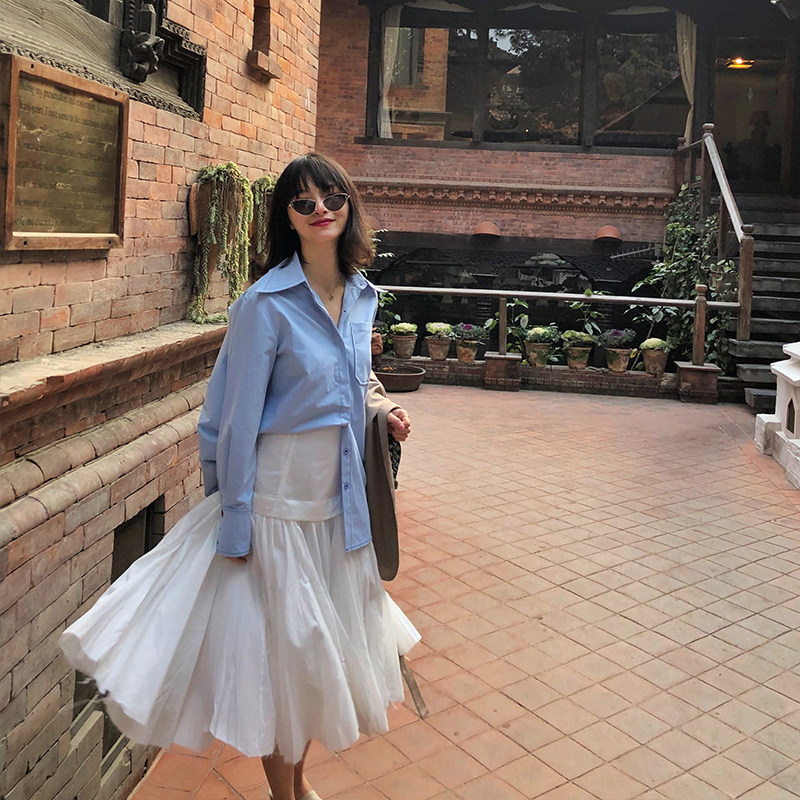 RUIWANG EXCLUSIVE SATIN HALF BODY DRESS 2019 NEW HIGH WAIST LONG VERSION A WORD DRESS ININS ULTRA-FIRE DRESSES