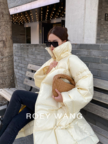 ROEYWANG custom high-end No dully rubber removable collar long slim profile down jacket female winter