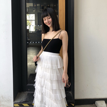 RUI WANG knitted camisole vest female summer wear temperament slim slim short slip shoulder sleeveless top