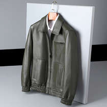 2021 autumn new first layer cowhide lapel Haining leather leather jacket casual leather jacket mens coat