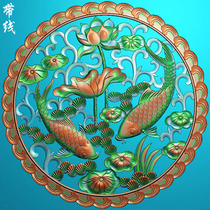 YHH14 finely carved grayscale computer embossed pattern hollow lotus grass Pisces round lace pendant with thread