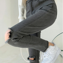 Breaking hole jeans womens skinny black high waist pants fat sister size womens autumn clothes 2021 New Tide ins