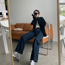 2021 new womens spring large size jeans loose high waist straight pants fat sister wide leg womens pants show thin