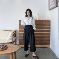 Fat sister 2021 new spring large size womens clothing suitable for crotch thigh thick pants loose wide leg womens pants tide