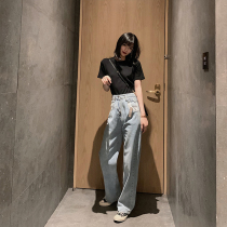 Plus size womens clothing 2021 new fat sister suitable crotch thigh thick pants loose wide leg jeans are thin