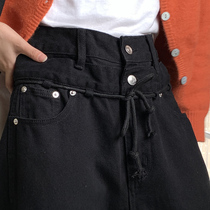 Fat sister mm size womens spring clothes New 2021 jeans loose high waist straight wide leg pants show thin tide