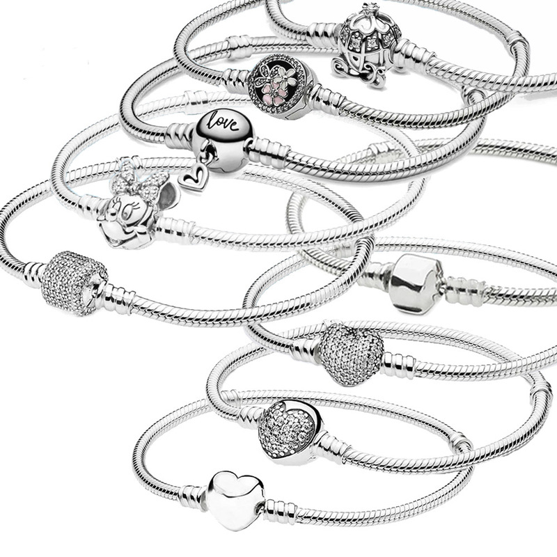 Fapanjia Di White Copper Heart Crown Carriage Clasp Bracelet DIY Accessories Basic Bracelet Snake Bone Chain for Women
