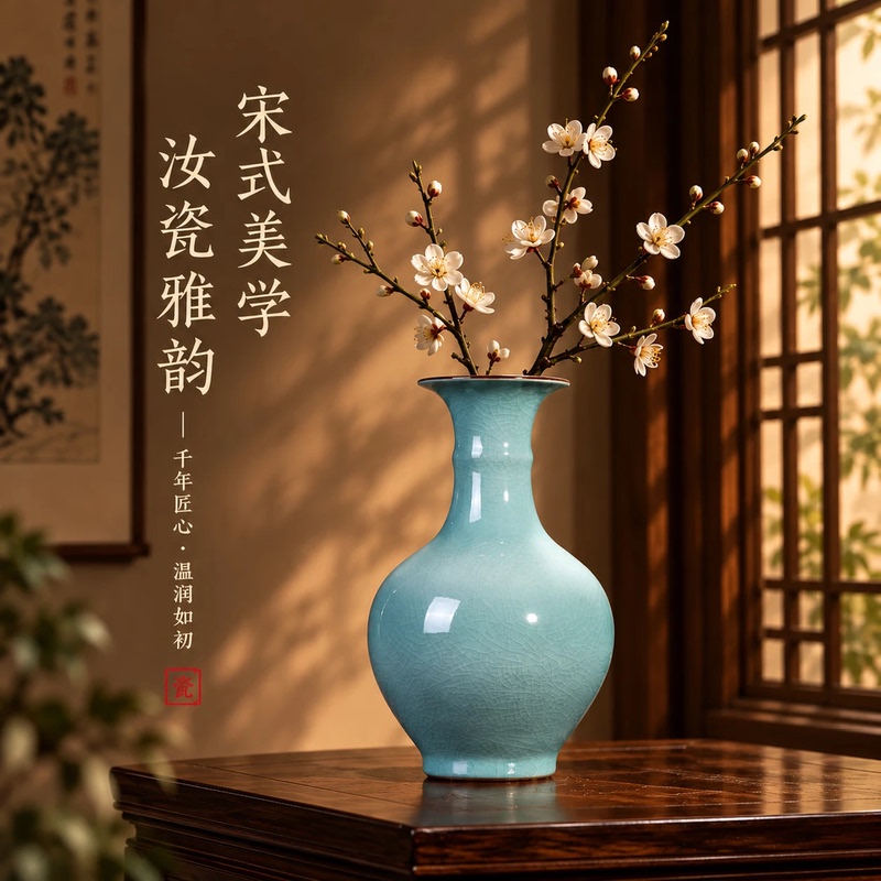 Jingdezhen Ceramic Celadon Vase Antique-Style Chinese Ru Porcelain Song-Style Aesthetic Flower Arrangement Decoration Home Ornament