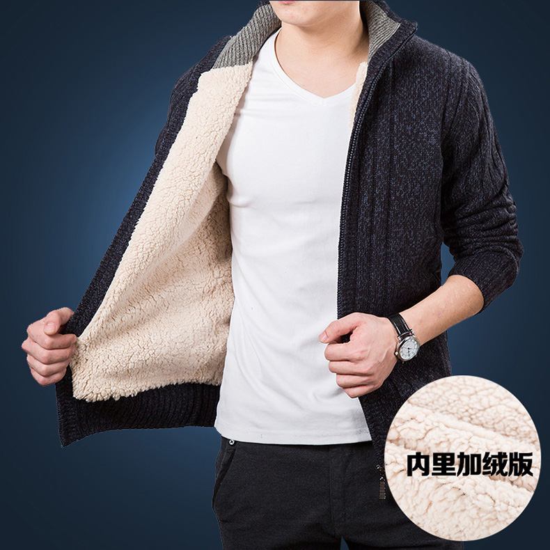 Áo len nam dày len áo len lỏng đan cộng với nhung ấm áp áo len trung niên cha áo len áo unisex