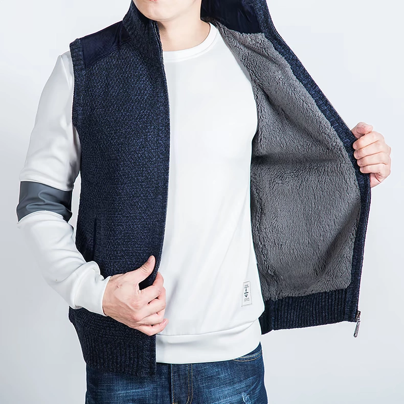 Áo vest nam mùa đông cộng với áo len cashmere trung niên dệt kim áo len đệm ấm áp không tay cha áo khoác len dáng dài hàn quốc