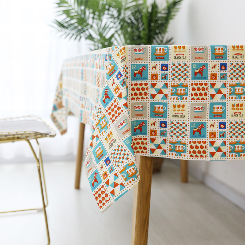 Nordic Wind Color Small Trojan Cartoon Cotton Linen Table Cloth Tea Table Bougeb