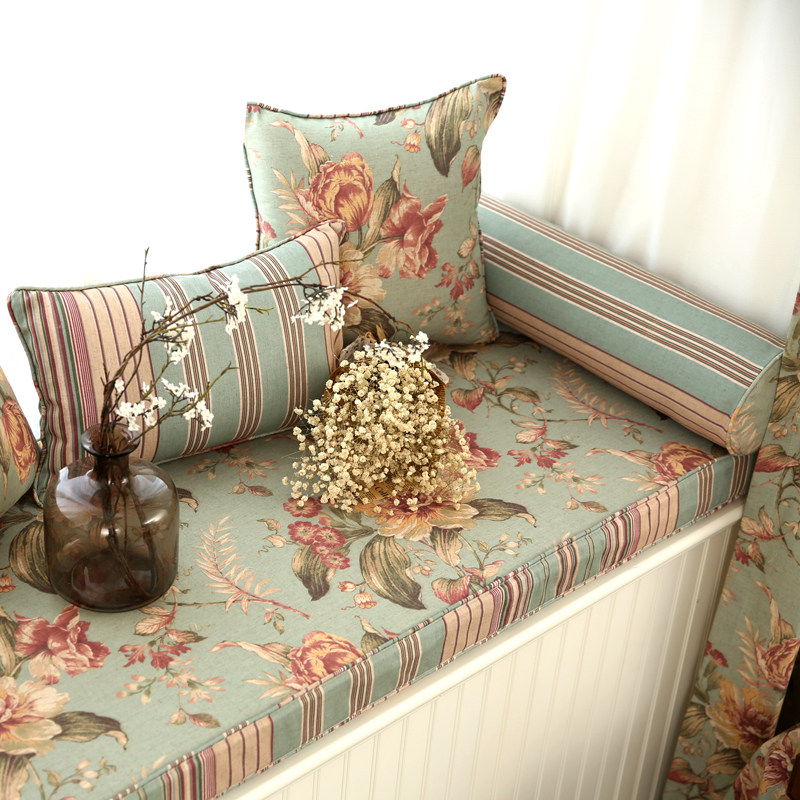 American Countryside Cotton Hemp Large Flower Floating Window Mat High Density Sponge Window Sill Pad Booking Made Cassette Collapse Mi Mat Flowers Room