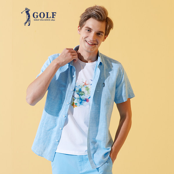 GOLF 高尔夫 18年夏季新款 亚麻棉 男式短袖衬衫 天猫优惠券折后￥139包邮（￥269-130）3色可选