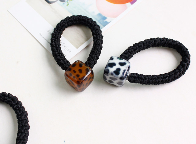 Korean leopard square hair ring leather head accessories Japanese and Korean hair tie rubber band thick head rope hair rope hair accessories