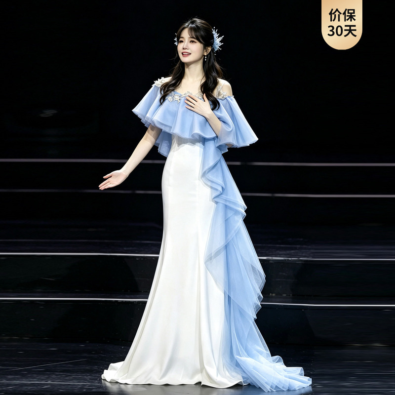Folk Song Solo Performance Evening Gown 2026 New High-End Light Luxury Retro Guzheng Performance Host Performance Long Dress Folk Song Solo Performance Evening Gown 2026 New High-End Light Luxury Retro Guzheng Performance Host Performance Long Dress