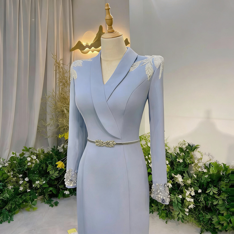 Host's Dress, Blue Broadcasting Professional Suit Dress, Dignified and Elegant, High-End Vocal Art Exam Solo Performance Outfit