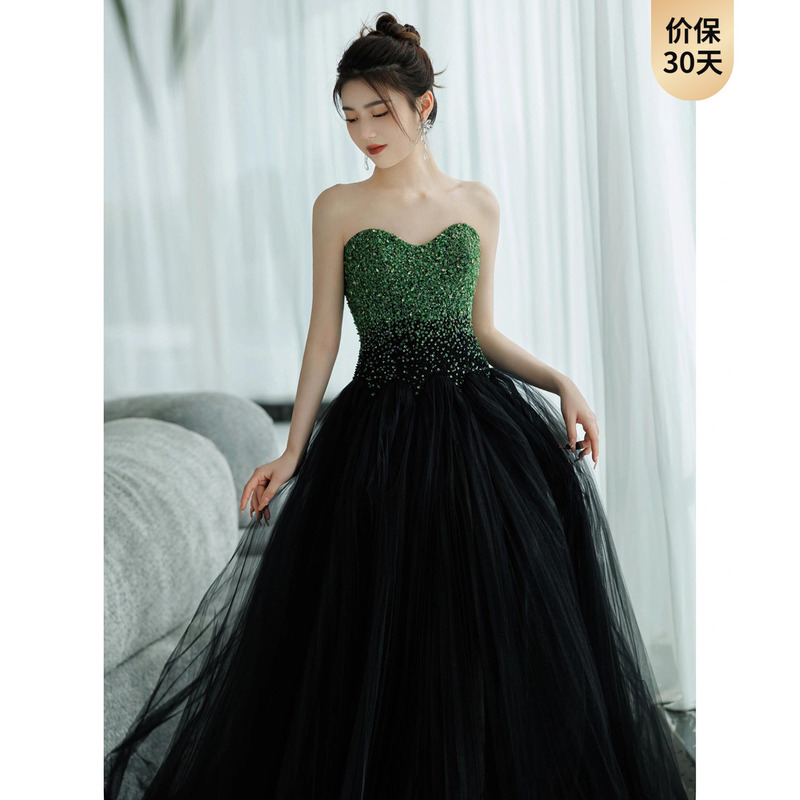 Green Sequin Evening Dress, Strapless, High-End, Retro, Light Luxury, Annual Meeting Host, Catwalk, Piano Solo Performance Costume Green Sequin Evening Dress, Strapless, High-End, Retro, Light Luxury, Annual Meeting Host, Catwalk, Piano Solo Performance Costume