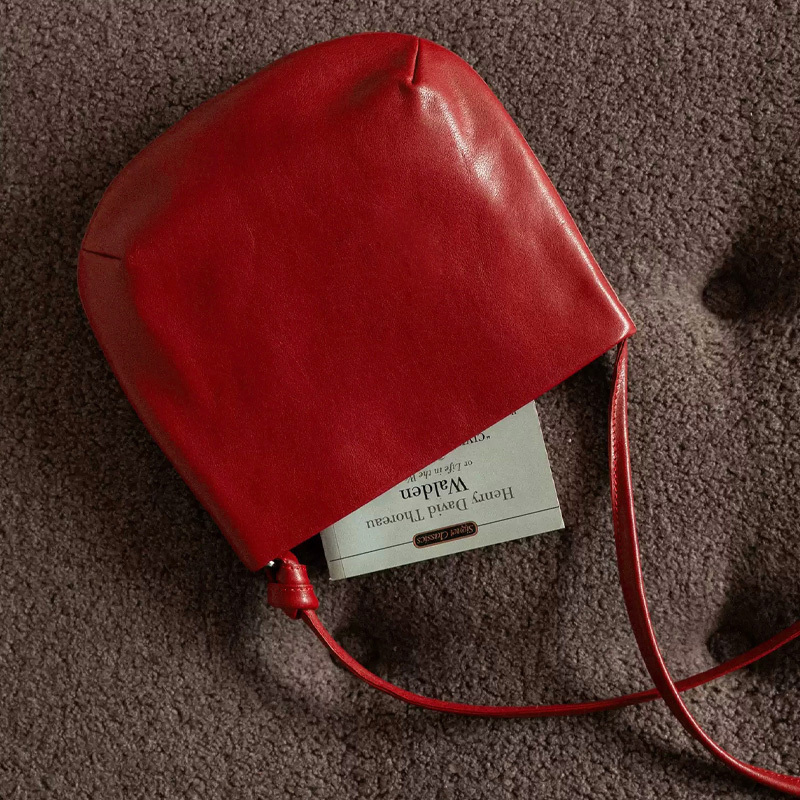 Bostanton Vintage Vegetable-Tanned Leather Saddle Bag, Simple Envelope Bag, Light Luxury Single-Shoulder Crossbody Bag for Women