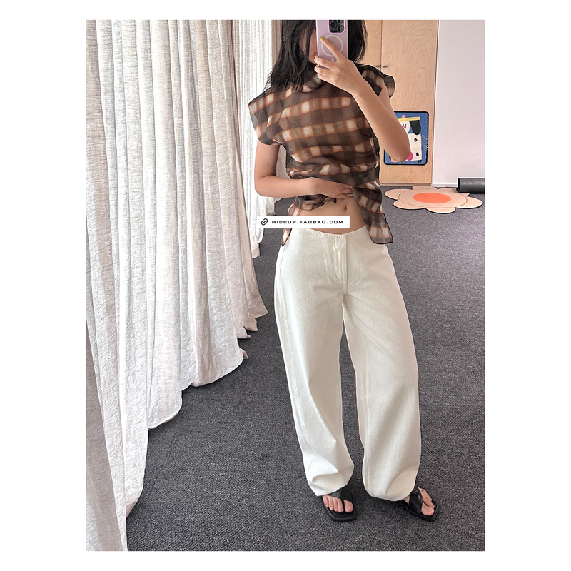 Ultra-Low-Waisted Wide-Leg Straight Pants, Long Pants, Jeans