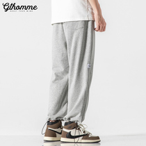Autumn new mens pants bunched feet loose straight cotton sweatpants small feet Gray closing casual pants Tide brand