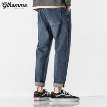2021 autumn new jeans men loose straight ankle-length pants men Korean version of the trend Joker casual pants Tide brand