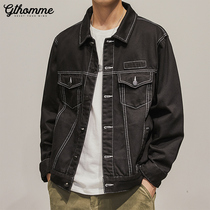 Autumn new mens black denim jacket loose casual handsome trend jacket denim top ins Tide brand