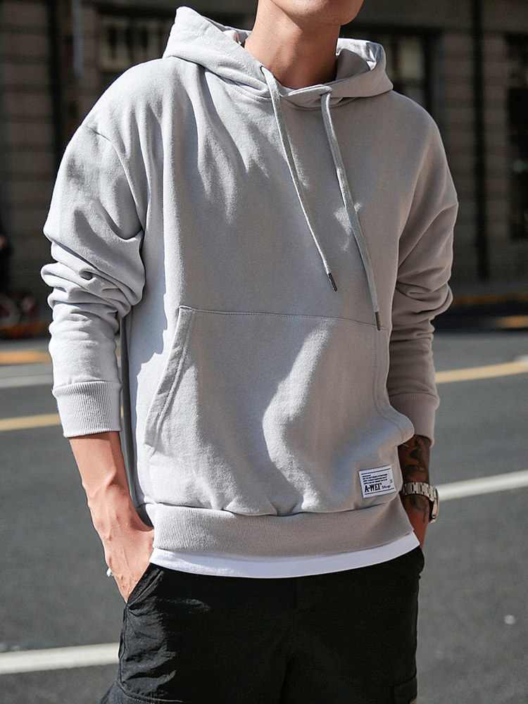 gthomme spring autumn new men's thick T-shirt with cap leave two youth cover hip hop trendcap men's jacket