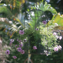 Chandelia hanging flower pot hanging hanging hanging hanging basket hanging rack hanging hanging wall-mounted hemp cloth basket iron grid flower pot