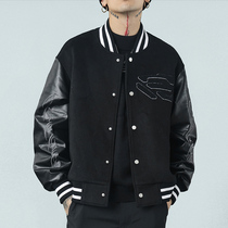 ENSHADOWER secluded Tide Shuffle Towel Embroidered Baseball Suit Jacket Man Spring Autumn Splicing Leather Cuff Loose Jacket Tide