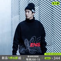 ENSHADOWER concealer trendy contour print heavyweight turtleneck sweater loose casual mens jersey