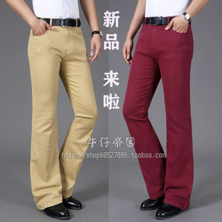 Spring and Autumn Men's Flared Pants, Korean Style Small Flared Jeans, Stretchy Mid-High Waist Autumn Men's Flared Pants, Trendy