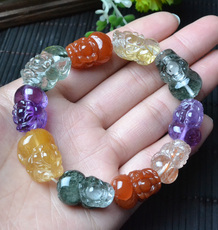 手饰/手串 天然水晶多宝貔貅手錬 绿幽灵 红黄兔毛 钛晶 紫水晶女款