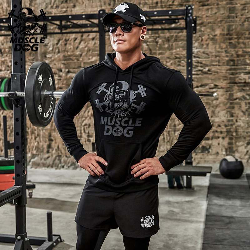 Muscular dog must be in the base Tide Cards Autumn Winter Training Fitness Clothes Sports Blouses Long Sleeves Leanhood Sports Jersey Men