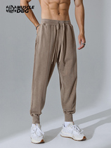 Muscle Dog Tide Brand Autumn New Washing Water Distressed Loose Leg Fitness Pants Sports Leisure Trousers Pants Men