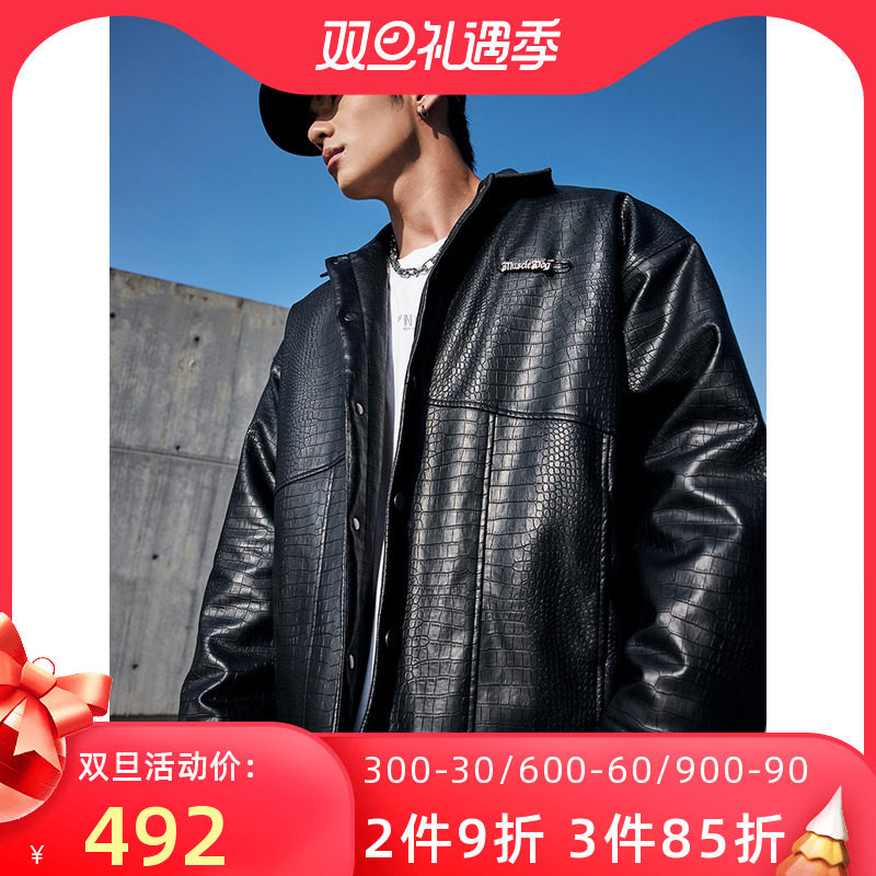 Muscle Dog 2022 Autumn/Winter Custom Style Plush Motorcycle Leather Jacket American Trend Lapel Casual Jacket Men