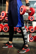 MAXPOWER fitness original black blue stitching breathable sports fitness training shorts five-point pants basketball pants