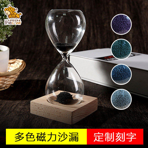 Creative magnetic magnet time crystal hourglass diamond with wooden seat decoration 15 30-minute timer customization