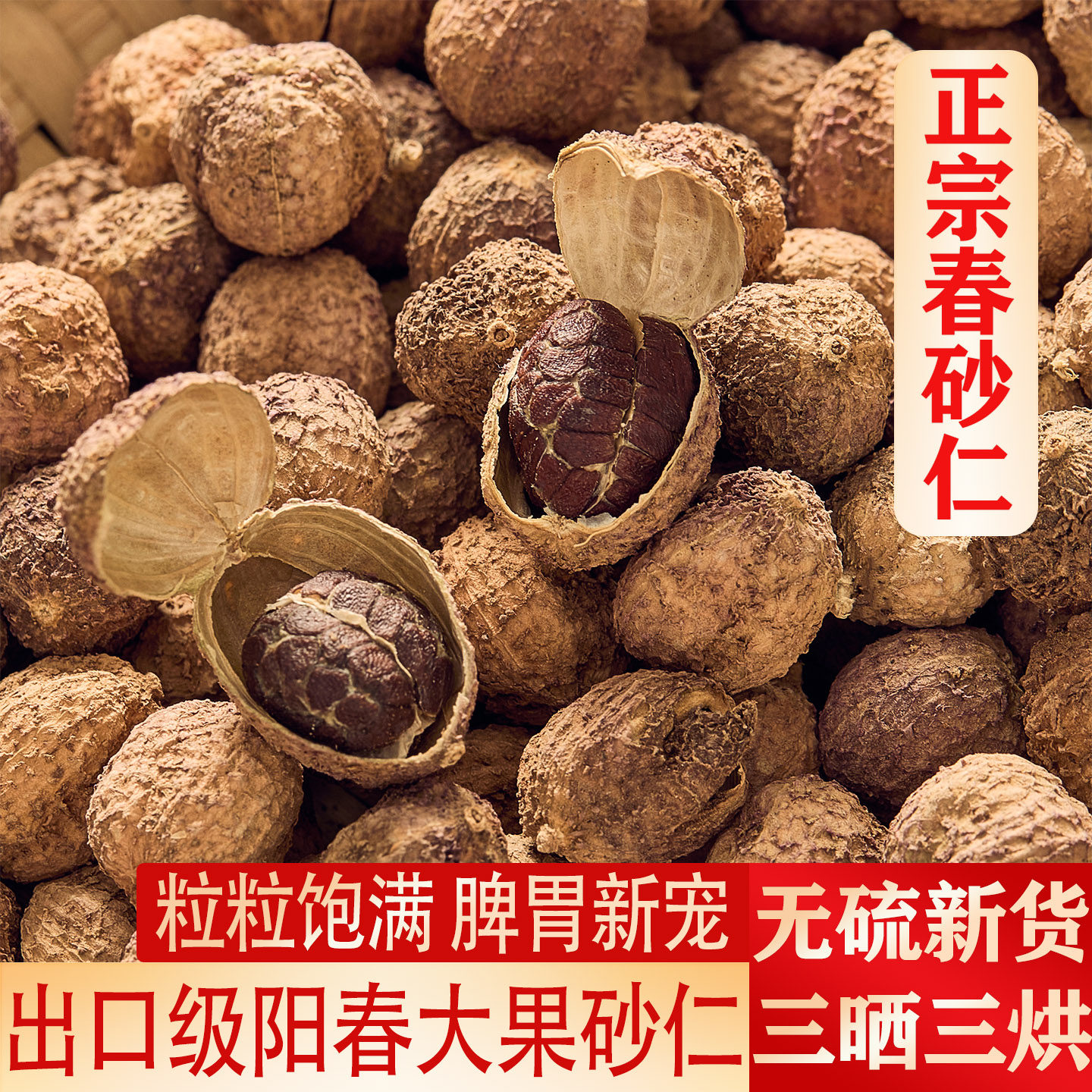 本場陽春産アモムム・ビロサム、乾燥・天日干し、陽春特産品、広東省産野生アモムム・ビロサム、胃を養う伝統的な漢方薬、500g。