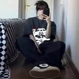 Абстрактная копия лица 260 граммов тяжелого хлопка!Ретро перекрывающаяся лицевая улица короткая