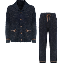 Mr. Admiration 24 autumn and winter lingering winter home pajamas mens half-velvet green fruit collar cardigan long-sleeved trousers suit