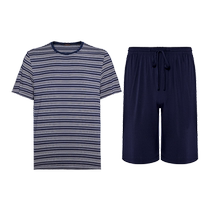 Mr. Admiration 24SS striped sentiment mens Xia Ke outer wear round neck pullover short-sleeved shorts home pajamas set