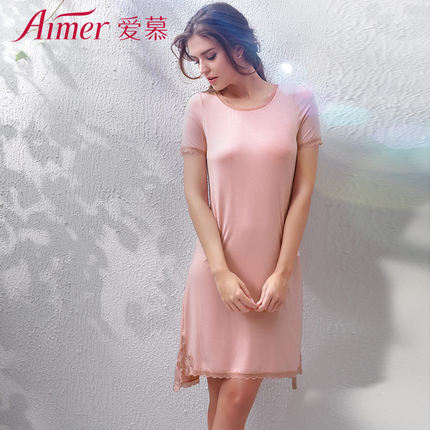 aimer爱慕眠柔舒享中长款家居睡裙AM440802-tmall.com天猫