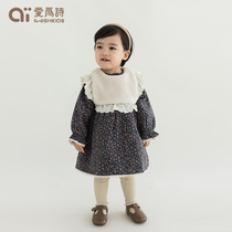 iwishkidds love for poetry female baby autumn and winter thickened one-piece dress child crus skirt child A-word dress