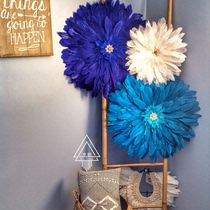 (Blue Feather) round three-dimensional feather wall decoration bedroom living room sofa background wall homestay decoration American tapestry