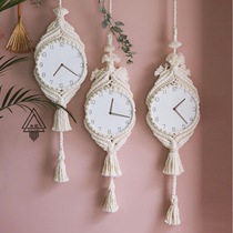 Hand Woven Nordic Creative Home Hanging Bell Wall Decoration Ornaments Restaurant Folk Juku Round Wall Decoration Clock Pendant