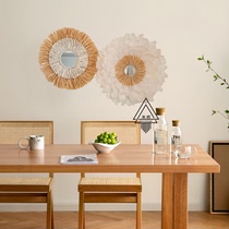 ins wind mirror raffi grass feather flowers pendant folk juku creative living room restaurant bedroom round wall decor