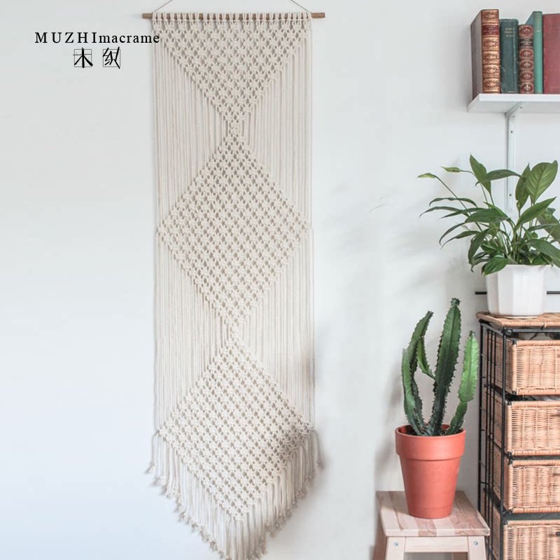 (continued write) Long version of diamond hand woven Nordic wind decoration hanging blanket Bohemian wind wall hanging LOFT hanging decoration