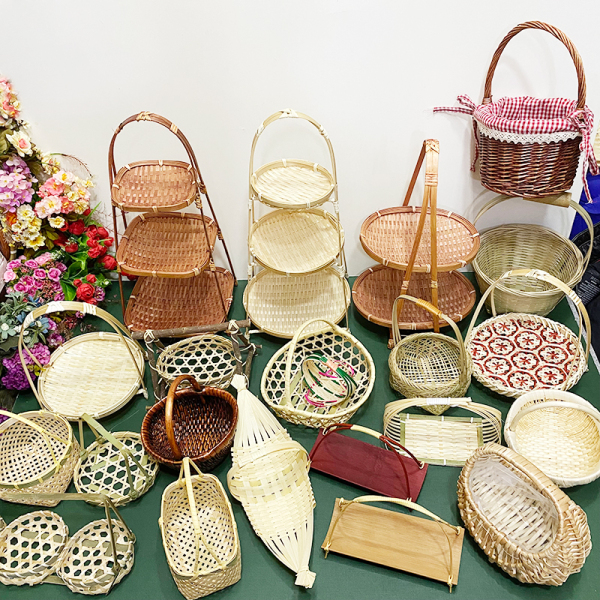 Handmade Bamboo Basket, Round Fruit Basket, Wedding Basket, Tea Brewing Tray, Tea Art Hotel Multi-Layer Hot Pot Basket