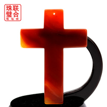 Fuxin Natural Agate Red Catholic Church Cross Men and Women Style Large Cross Shelf Exorcism Pendant Necklace