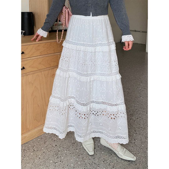 Jinggujia fat mm fake two-piece sweater long lace cake skirt women's spring plus size suit